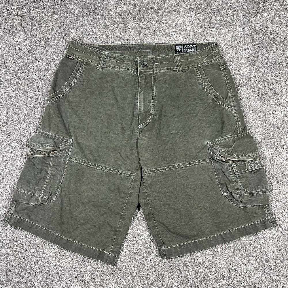 Kuhl Mens Outdoor Hiking Cargo Shorts 34 Cotton Nylon Green Climbing Gorpcore